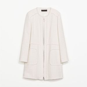 Zara Woman Cream Boucle Tweed Jacket Blazer